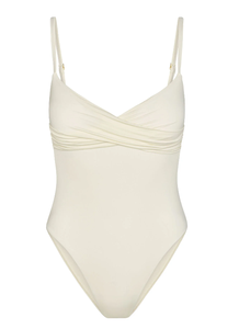 Nouvel Arrivage Maillot de Bain Une Pièce Femme Personnalisé OEM avec Logo, en Crème, Spandex et Nylon, Froncé, Col En V, Coupe Haute à la Jambe - Product Image 5