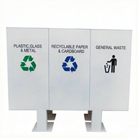 Contenedor de Reciclaje de Residuos Metálico de 3 Compartimentos, Montado en el Suelo, de Acero Galvanizado, para Clasificación de Basura en Plazas de Campus