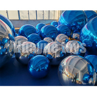 HUAYUE Décoration d'événement Sphère de miroir en PVC bleu Boule de miroir gonflable Décoration d'événement géante Sphère flottante Ballon de miroir