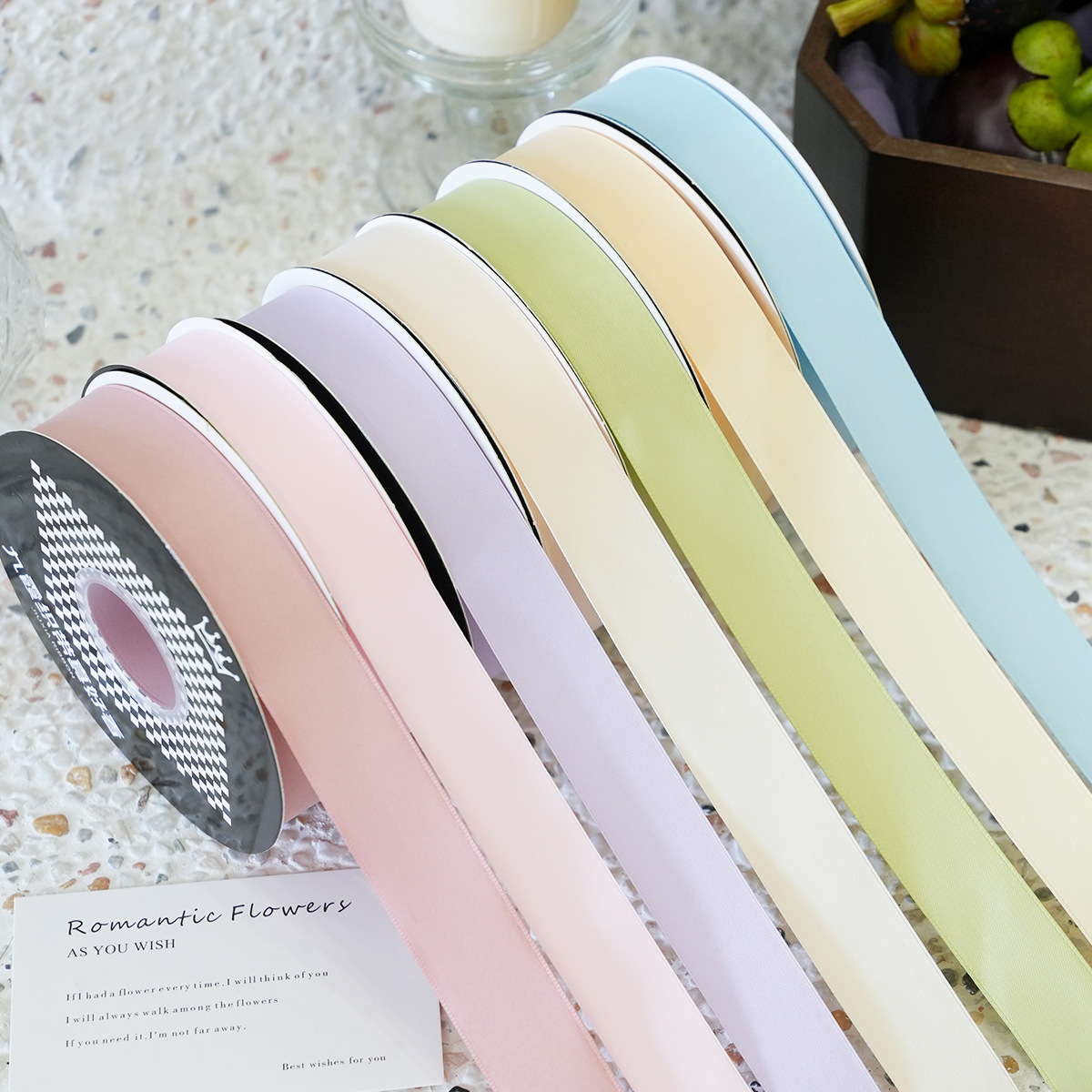2.5cm Solid Color Matte Cotton Printed Ribbon for Bouquet Birthday Cake Box Wrapping Gift Decoration-for Valentine's Day