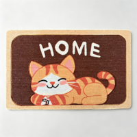 Paillasson tissé motif chat de dessin animé mignon, avec inscription HOME, antidérapant, absorbant, thème animalier, pour décoration intérieure, entrée de porte.
