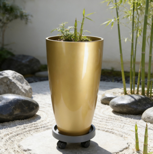 Pot de fleurs de grande taille 30L aspect céramique avec roulettes, base en bambou écologique à motif tortue et trou de drainage - Product Image 1