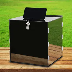 Square Black Acrylic Wedding Card Box with Lock Card Sign Wishing Well Gift Card Box Money Box for Wedding Reception Birthday