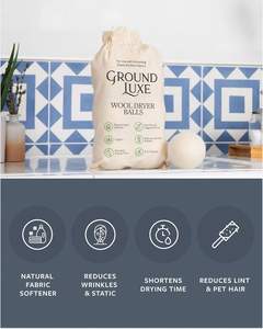 GroundLuxe Premium New Zealandウールドライヤーボール-6パック、100% オーガニック、手フェルト、再利用可能、乾燥時間を短縮 - Product Image 6