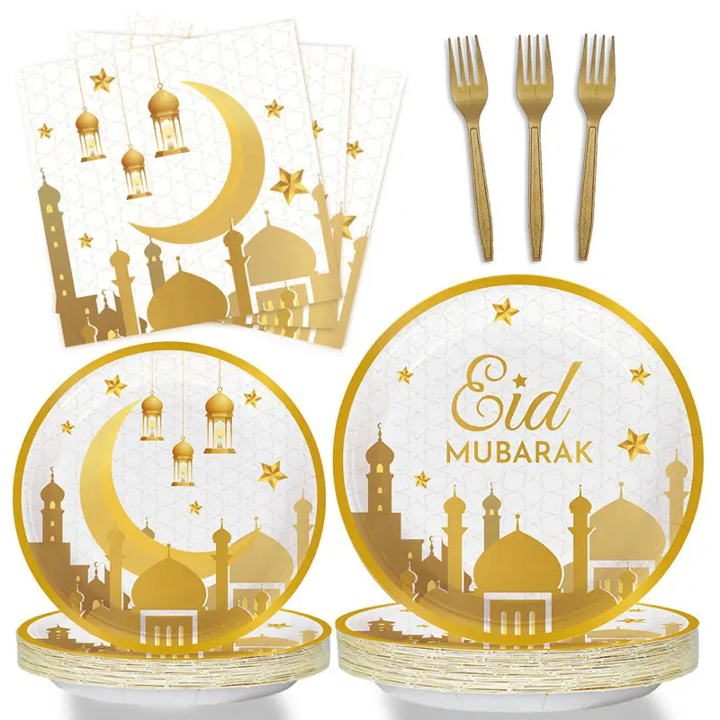 Eid Mubarak Prato De Papel Descartável Cup Party Louça Set Oriente Médio Muçulmano Holiday Party Suprimentos Placas Dinnerware Set