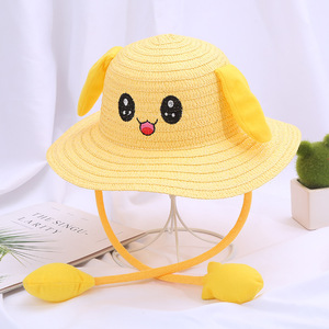 Cappello di coniglio carino per bambini cappello di paglia dell'orecchio mobile con tesa ondulata o piatta realizzata in carta naturale d'erba per attività all'aperto - Product Image 6