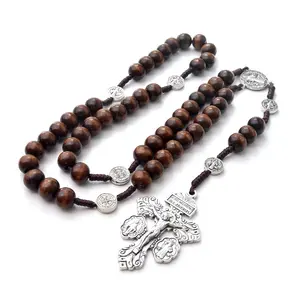 Pardon crucifix 10mm Wood Beads Saint Benedict Rosary