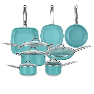 Luxury cookware sets green ceramics pots and pans non-stick pot set cooking pot cookware set 13piece
