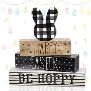 Easter Wooden Bunny Figurine Tiered Tray Decorative Display Indoor Holiday Party Tabletop Decoration - Product Image 4