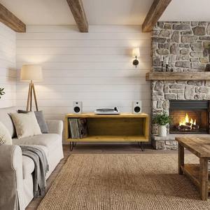 Soporte para Tocadiscos Hecho a Mano Maruki con Almacenamiento para Vinilos, Consola Multimedia Rústica de 2 Niveles para Sala de Estar - Product Image 3