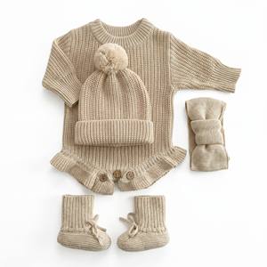 Kaiyue personalizzabile Unisex abbigliamento 4 pz Set pagliaccetto in maglia color lavanda con nome stampato stivaletti con fiocco per bambini estate - Product Image 6