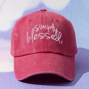Simply Blessed Embroidered Washed Baseball Cap Vintage Distressed Cotton Dad <b>Hat</b> Adjustable Christian Cross Casual Cap For Women - Product Image 2
