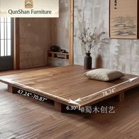 Lit plateforme Qunshan Y-780 en bois d'orme japonais de style chinois - Taille double, structure en bois massif à tenons et mortaises, personnalisable pour la maison