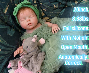 Poupée réaliste bébé fille de 20 pouces en silicone lesté, corps entier, nouveau-né endormi, avec bouche ouvrable, cheveux en mohair implantés à <span class=keywords><strong>la</strong></span> main, jouet doux - Product Image 1