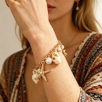 Ensemble de bijoux dorés pour femme, style bohème tendance, collier, boucles d'oreilles et bracelet coquillage, étoile de mer et conque, pour l'été et les vacances à la plage