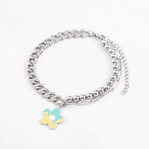 ญี่ปุ่นสไตล์เกาหลีไทเทเนียมเหล็กชั้นลูกปัดสร้อยข้อมือดอกไม้สำหรับผู้หญิงผู้ชายฤดูร้อน 2022 เครื่องประดับแฟชั่น - Product Image 1