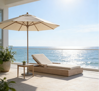 Chaise longue de luxe en teck pour l'extérieur, durable et moderne, inclinable avec coussin, pour villa, piscine, plage et patio, mobilier d'extérieur