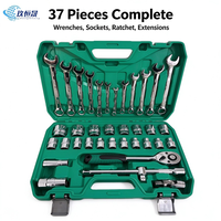 Boîte à outils multifonctionnelle en acier CRV de 37 pièces, vente en gros, douilles de 1/4, 3/8, 1/2 pouce, clé à cliquet réversible pour la réparation automobile et le garage