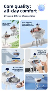 Ventilador de Cochecito para Bebé con Diseño de Astronauta de Dibujos Animados, 2 Colores, Sin Aspas, Seguro, USB, <span class=keywords><strong>Mini</strong></span> Ventilador con Trípode Flexible para Uso Infantil - Product Image 5