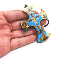 Croix orthodoxe en bois Jésus-Christ Christianisme Catholique Noël Église Figure religieuse Icônes Décoration de la maison