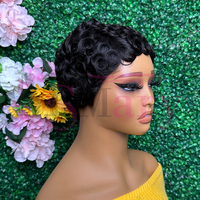 Perruque Courte Bouclée Faite à la Machine en Cheveux Humains Naturels 100% Pas Chère, Coupe Pixie pour Femmes Noires, Perruques Super Double Drawn en Cheveux Bruts Vietnamiens