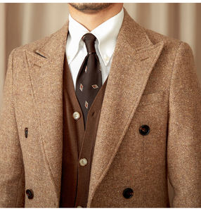 <span class=keywords><strong>Manteau</strong></span> Hivernal pour Hommes 97% <span class=keywords><strong>Laine</strong></span> 550g à Motifs Tachetés Marron Clair Mi-Long Chaud Double Boutonnage Qualité Supérieure Polyvalent - Product Image 2