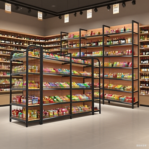 Gui Chang Custom Heavy Duty <span class=keywords><strong>Iron</strong></span> Metal Retail Shelf Display Supermarket Gondola Shelving Rack estantes para Precio de tienda minorista - Product Image 1