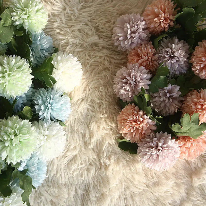 Home Decoration Fake Flower Ball with Leaves Multiple Color Dandelion Flower Ball Bouquet Single Flower with 2Branches