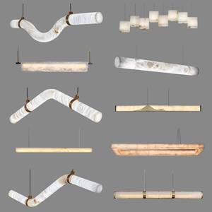 Luminaire suspendu moderne en albâtre, forme cylindrique, LED blanc chaud 2700K, pour salon, grande taille, base d'ampoule E27 - Product Image 4