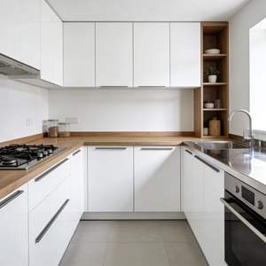 Meubles Armoires Noires Modulaires Luxe Bois Massif Acier Inoxydable Granit Moderne Villa Cuisine Casiers - Product Image 3