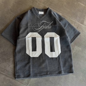 Ouna Custom Streetwear Heren Voetbalfan Jersey <span class=keywords><strong>V</strong></span>-hals Korte Mouw Print Boxy Cropped Vintage Grafische Corduroy T-shirt - Product Image 1