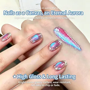 Gel à ongles magnétique effet œil de chat Aurora Blue Chameleon, gel UV irisé à changement de couleur, effet scintillant, à retirer par trempage pour la décoration des ongles - Product Image 6