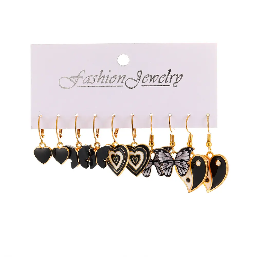 Venta al por mayor creativo nuevo negro mariposa colgante pendientes en forma de corazón Tai Chi pendiente conjunto accesorios de las mujeres