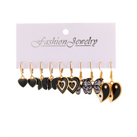Vente en gros de boucles d'oreilles créatives avec pendentifs en forme de papillon noir, ensemble de boucles d'oreilles Tai Chi en forme de cœur, accessoires pour femmes