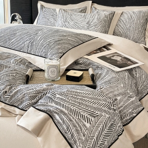 180-count Cotton <b>Bedding</b> <b>Set</b> Foliage Pattern Breathable Home Use Duvet Cover Sheet Pillowcase <b>Set</b> - Product Image 1