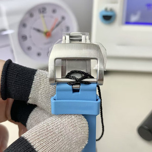 Montre-bracelet de luxe de haute qualité pour homme, bracelet en caoutchouc 3501, mouvement squeletté transparent 20 mm, charmante montre bleue tendance - Product Image 5