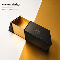 Boîte à tiroirs noire et or de luxe personnalisée avec un design à bords angulaires pour un emballage cadeau haut de gamme