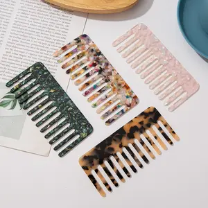 High Quality Vintage Anti Static Acetic Acid Hair Comb Torrtoise Acetate Wide Tooth Hair Brush For Women