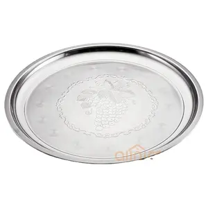 Serving plate big size embossed hot sale stainless steel Allnice dish restaurant dinner plate