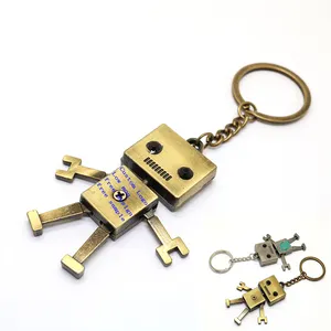 定制角色复古金属可移动机器人钥匙创意吊坠链定制卡通标志3D钥匙圈制作机器人钥匙扣