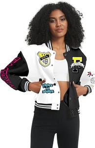 Premium Vintage Casual Hip Hop Bomber Veste Boutonnée Fermeture Logo Personnalisé Patches Collège Varsity Style Broderie Printemps - Product Image 4