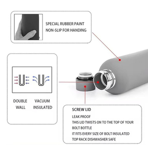 Bouteille d'eau sport en acier inoxydable à double paroi isolée sous vide de 500 ml avec logo personnalisé, à petite ouverture, finition caoutchoutée givrée - Product Image 5