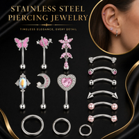 Joyería para Piercings Corporales de Titanio ASTM F136 con Circonita Cúbica (CZ) en Formas de Mariposa, Margarita, Luna Creciente y Estrella, para Aros, Barbell Curvo, Piercings de Ceja, Anillos de Nariz y Cartílago