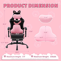 Chaise de jeu ergonomique avec oreilles de chat mignonnes, coussin à ressorts ensachés, massage lombaire, chaise d'ordinateur en cuir bleu et blanc pour filles et adultes
