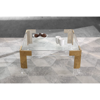 Moderner Goldener Edelstahl-Couchtisch mit Klarer Quadratischer Acryl-Tischplatte, Langlebiges Wohnzimmermöbel mit Glasoberfläche
