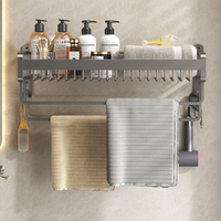 Porte-serviettes mural en aluminium pour salle de bain, organisateur de rangement multi-étagères en métal avec crochets