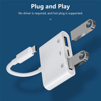 3 en 1 USB C/8pin a USB OTG Lector de tarjetas Unidad Flash con puerto de carga Conecte el disco U/Ratón/Teclado para adaptador de teléfono tipo C