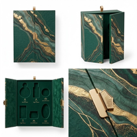 Boîte magnétique à rabat personnalisable avec logo, en marbre vert émeraude, conteneur rigide haut de gamme avec motif en feuille d'or pour cosmétiques et bijoux