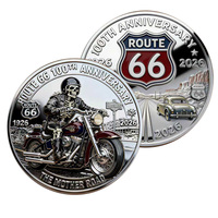 Pièce de collection commémorative en métal Stock Route 66 100ème anniversaire, Motocycliste squelette, Souvenir