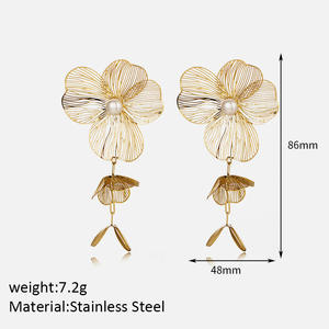 3D <b>Flower</b> Stud Earrings for Women, <b>Sweet</b> and Cool INS Style Gold-plated Stainless Steel Earrings - Product Image 5